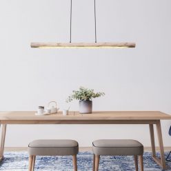   FELiCITAS modern LED kristály függőlámpa, natúr fa, 120 cm